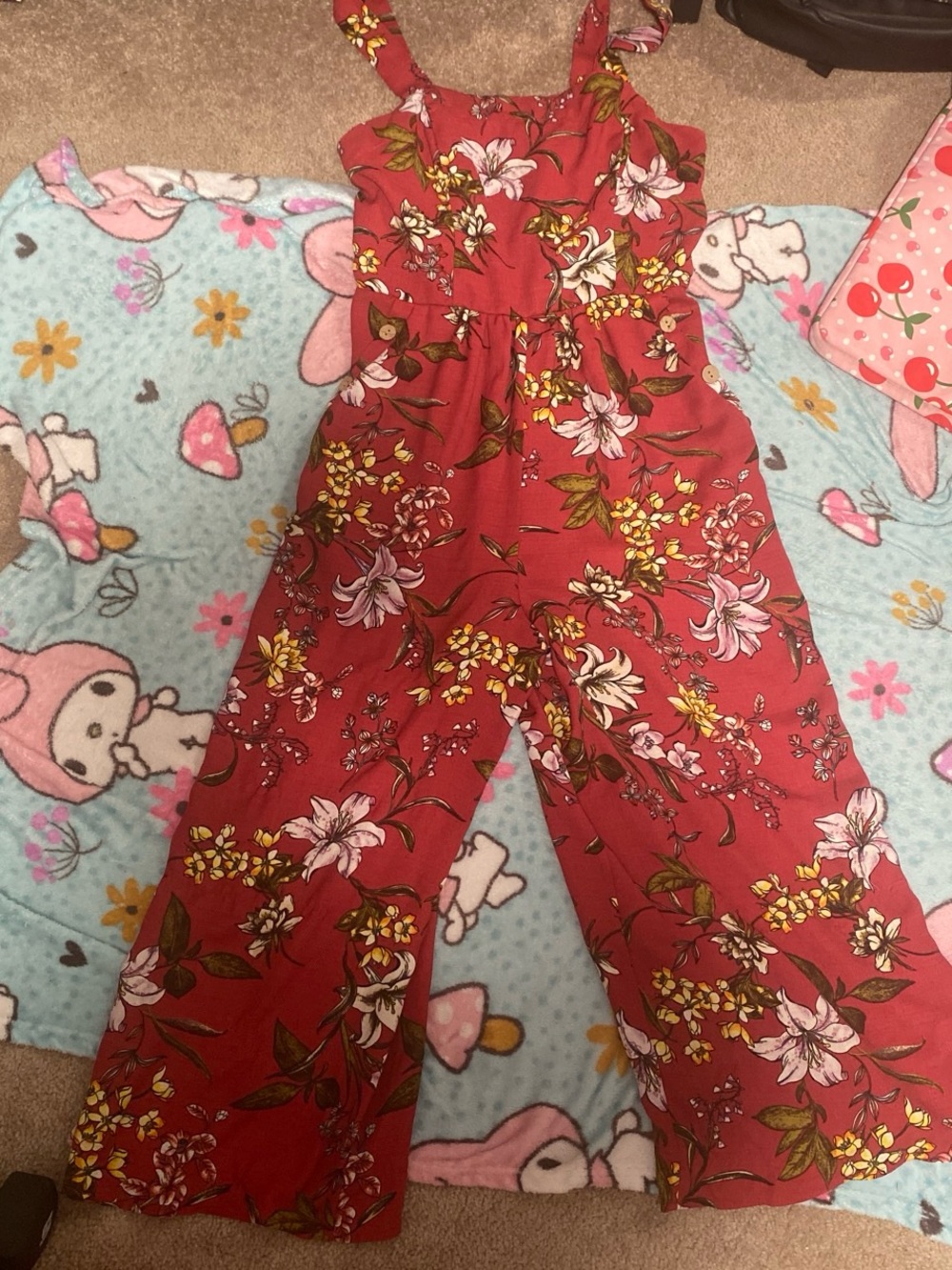 Xhilaration Red Floral Wide-Leg Jumpsuit with Adjustable Straps